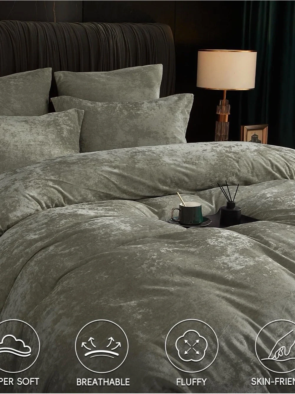 Truly Velvet Duvet Cover Set in Smokey Olive